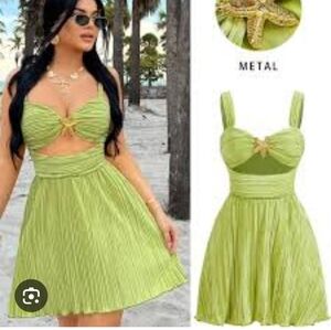 Shein Olive Green Pleated Sundress with Starfish Accent
